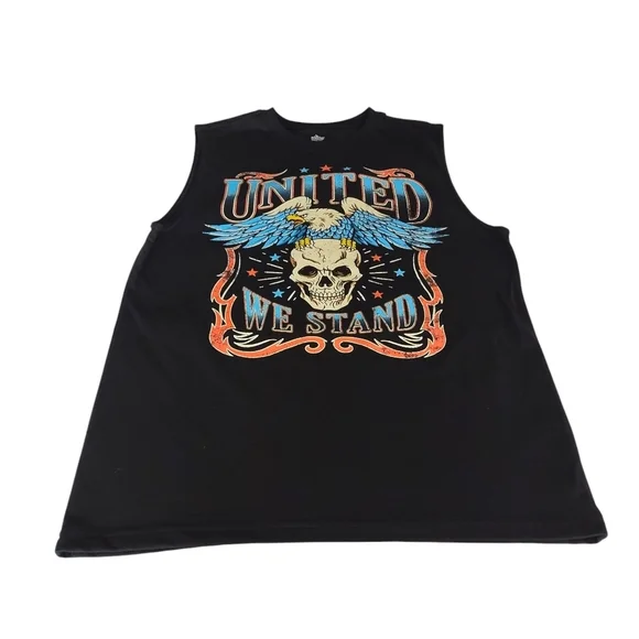 Celebrate Patriotic Motorcycle Shirt  Men's Black Sleeveless Eagle Skull Size S - Picture 3 of 6